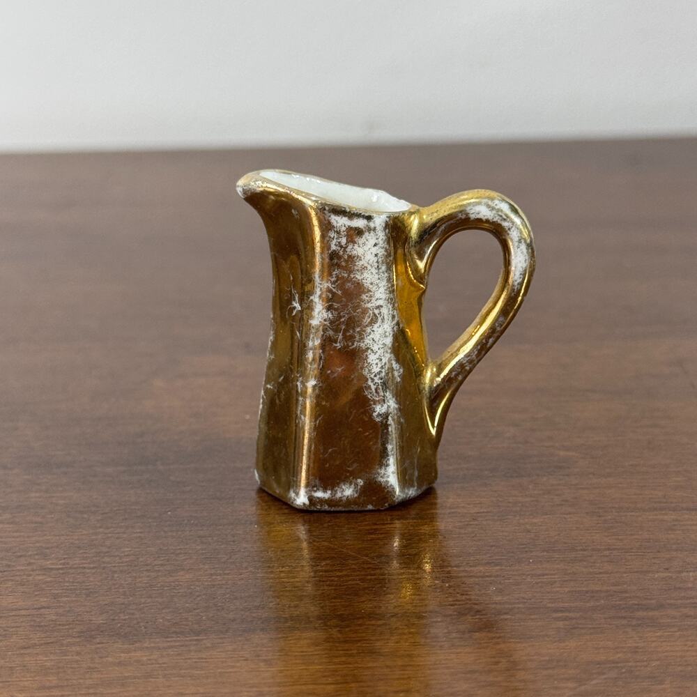 Vintage Miniature Ceramic Gold Pitcher Japan 1.75" Creamer Mini